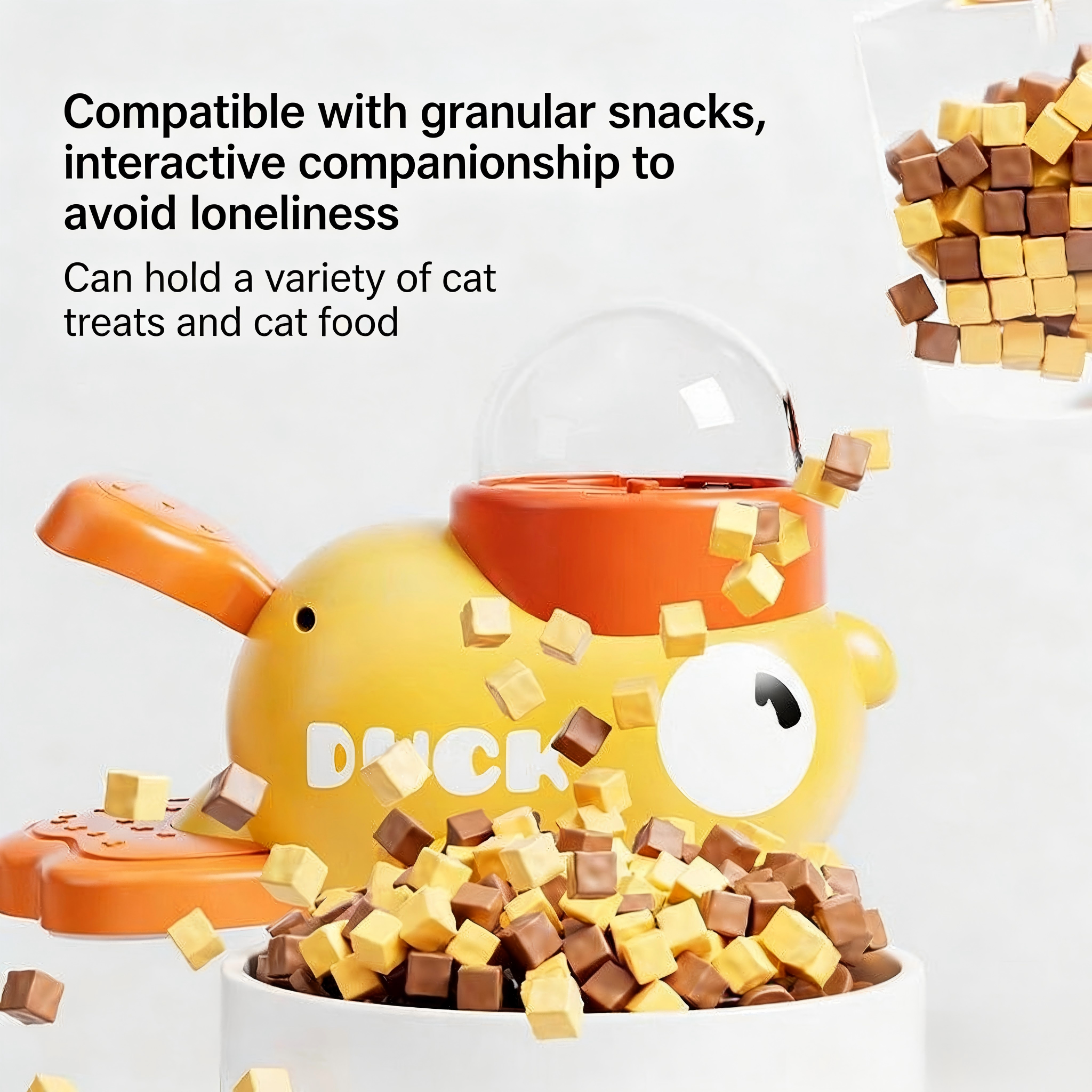 Cute Classic Yellow Duck Box Interactive Cat Treat Dispenser Toy Slow Feeder Puzzle Transparent Window Cats Dogs Anti-Choke Pet