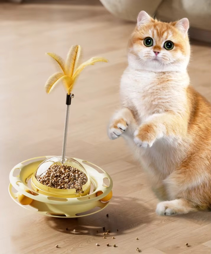 Factory Price Multifunctional Pet Rolling Tumbler Playing Disc Feather Active Cat Interactive Toy for Pets