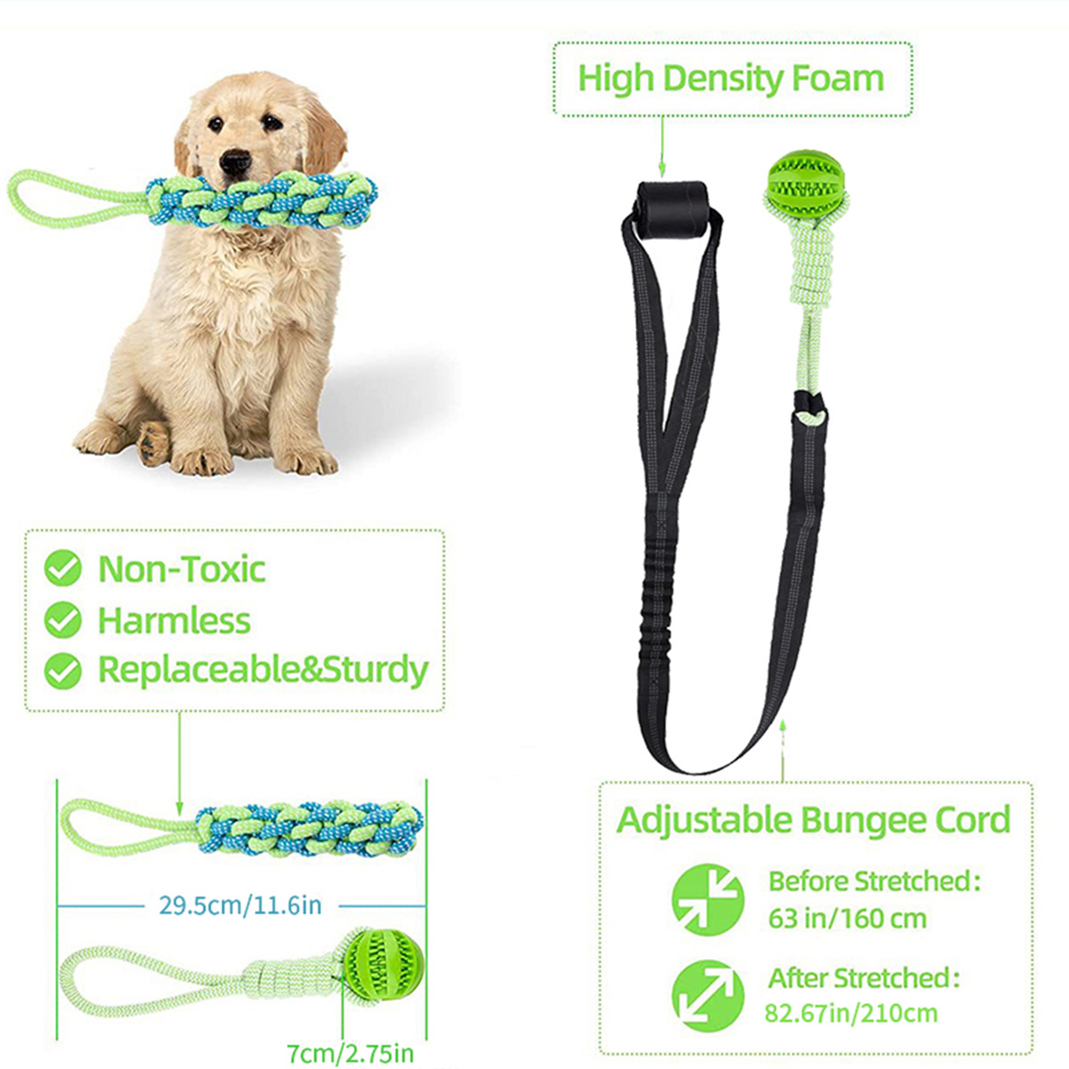 Interactive Dog Tug-of-War Toys Set with Tether Rope and Ball Tree Hanging Bungee Toy Indoor Outdoor Dog Rope Toy