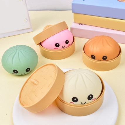 Steamed Bun TPR Squeeze Toy Portable Soft Non-Stick Squeezing Bouncing Fun Stress-Relief Food Toy