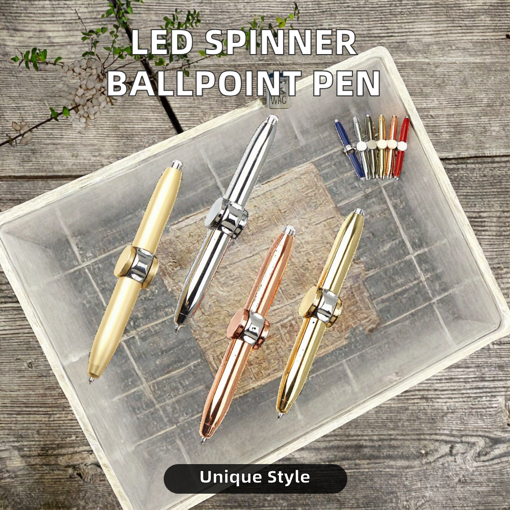 Novelty Anti-Stress LED Spinning Pen Stationery Metal Relief Ballpoint Rotating Gyro Fidget Spinner Pen For Stress Relief 0.7 Mm