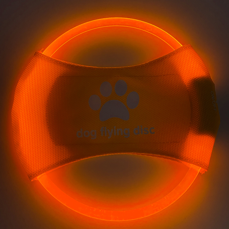 USB Rechargeable Eco-Friendly LED Flying Disc Outdoor Dog Fetch Night Luminous Light Training Pet Toy Nylon/Pu Fashion Design