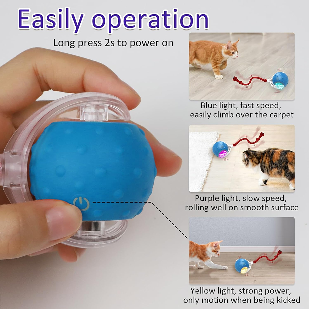 360&deg; Automatic Interactive Pet Toy Fast Rolling Carpet Ball with Rope Bird Chirping Motion Cat Toy