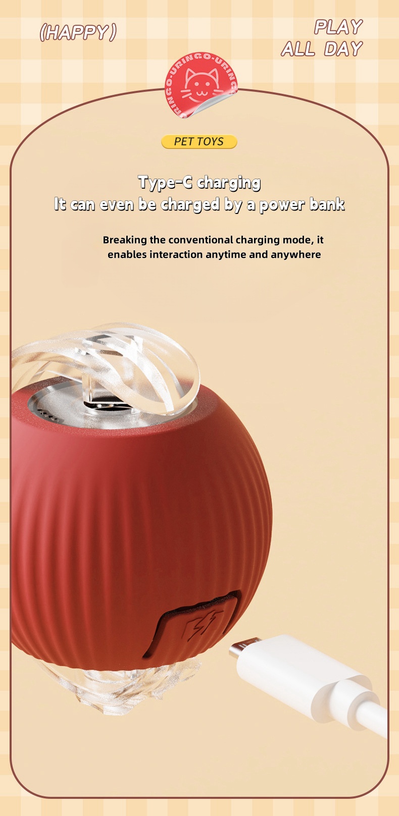 Hot Sales Pet Toy 360° Automatic Interactive Dog Smart Ball Toy With Rope Interactive Cat Toys USB Charger Rolling Ball for Cats