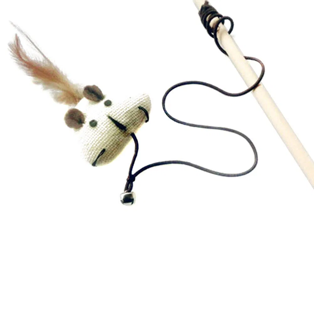 Feather Linen Wand Cat Catcher Teaser Stick Pet Interactive Toys