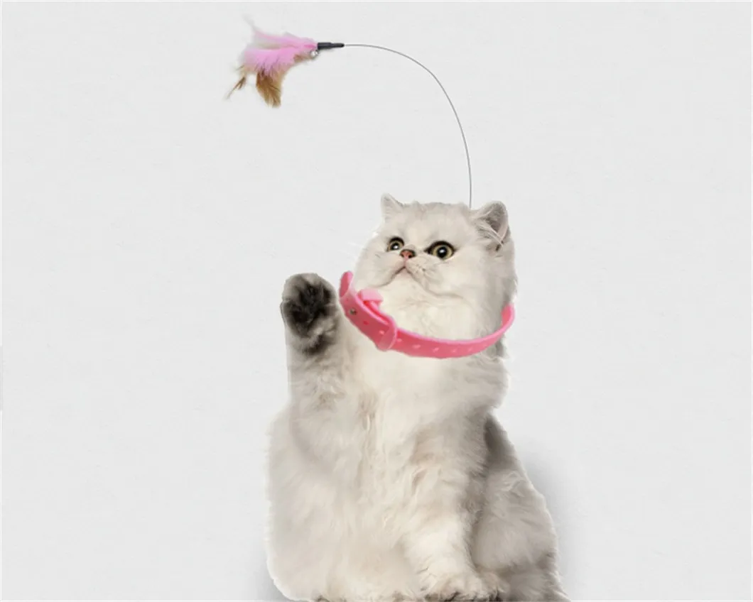 Hand Free Wire Teaser Wands Interactive Teaser Kitten Collar Cat Feather Toy