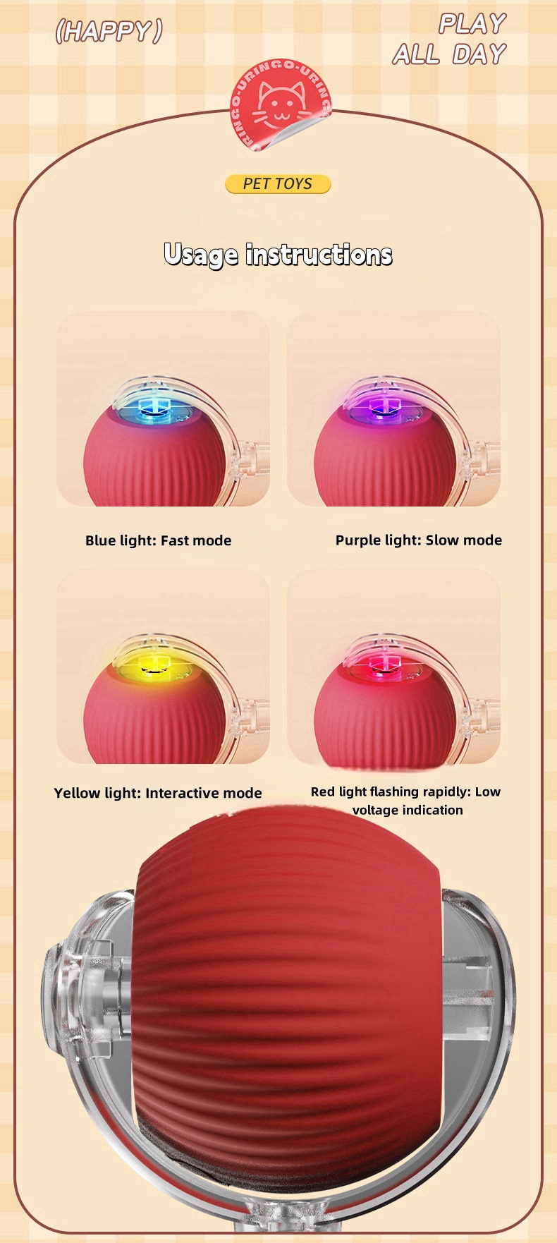Hot Sales Pet Toy 360&deg; Automatic Interactive Dog Smart Ball Toy With Rope Interactive Cat Toys USB Charger Rolling Ball for Cats