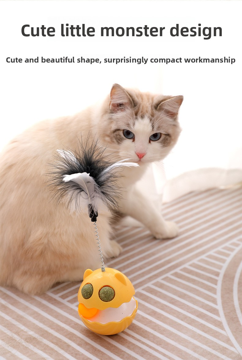 Self-Righting Catnip Cat Toy with Feather and Bell Teaser Wand for Kittens & Cats