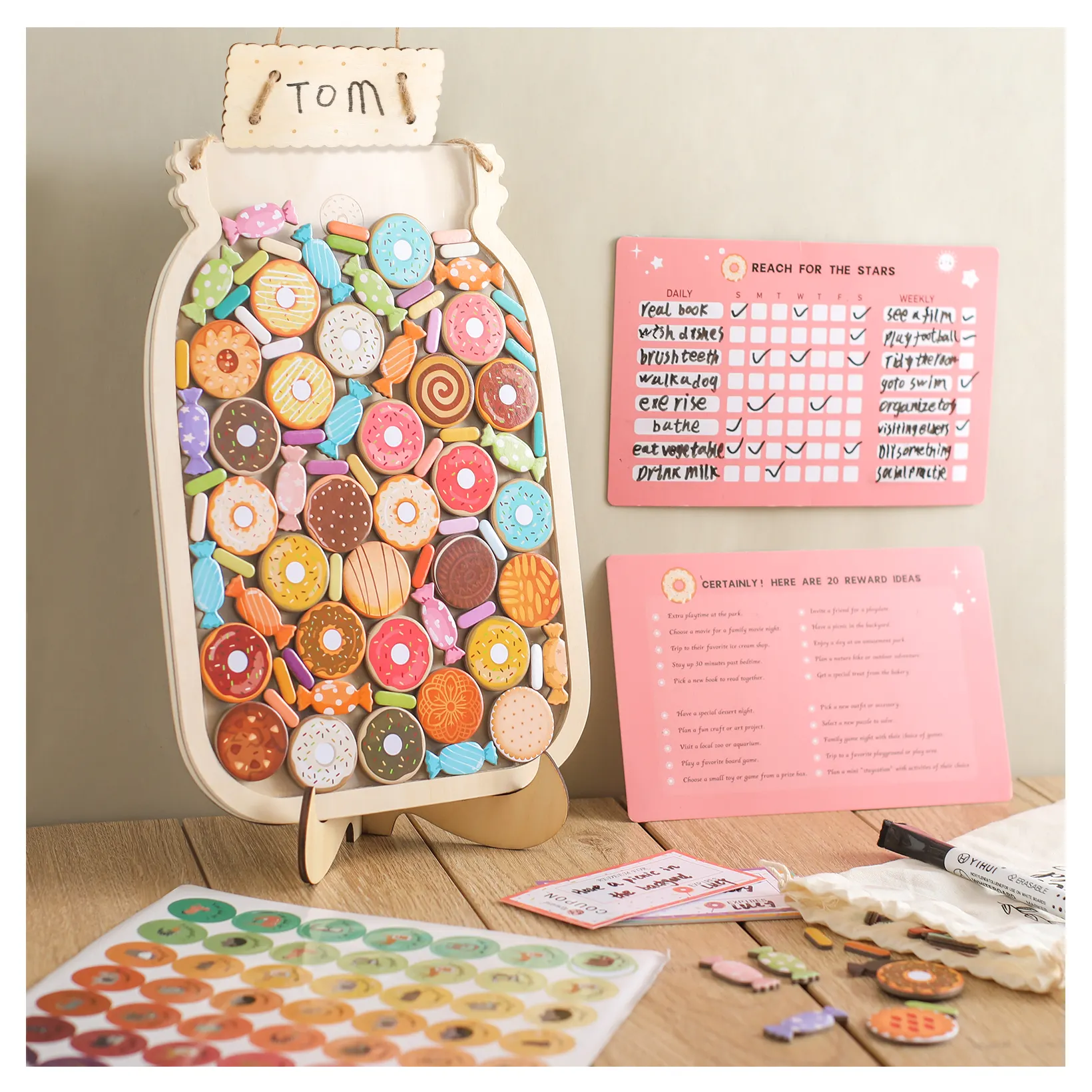 2025 New Arrival Kids Wooden Reward Jar Potty Training for Toddlers Good Behavior Home Training Rewards Jar for Boys Girls