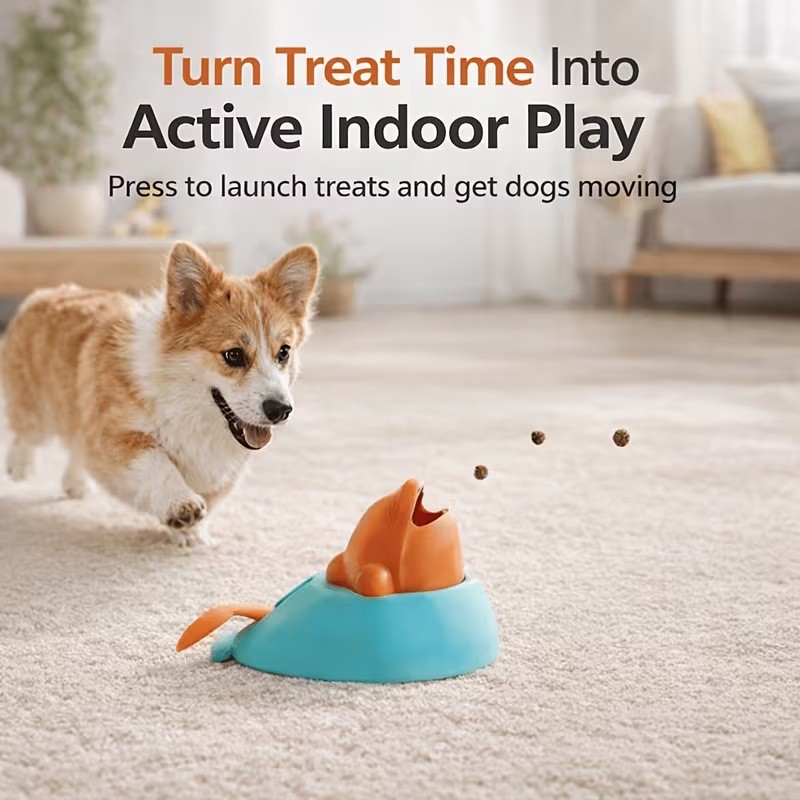Compact Whale-Shaped Dog Treat Launcher 3M Range Interactive Feeder Toy for Small Medium Dogs Durable Pet Reward Training Toy