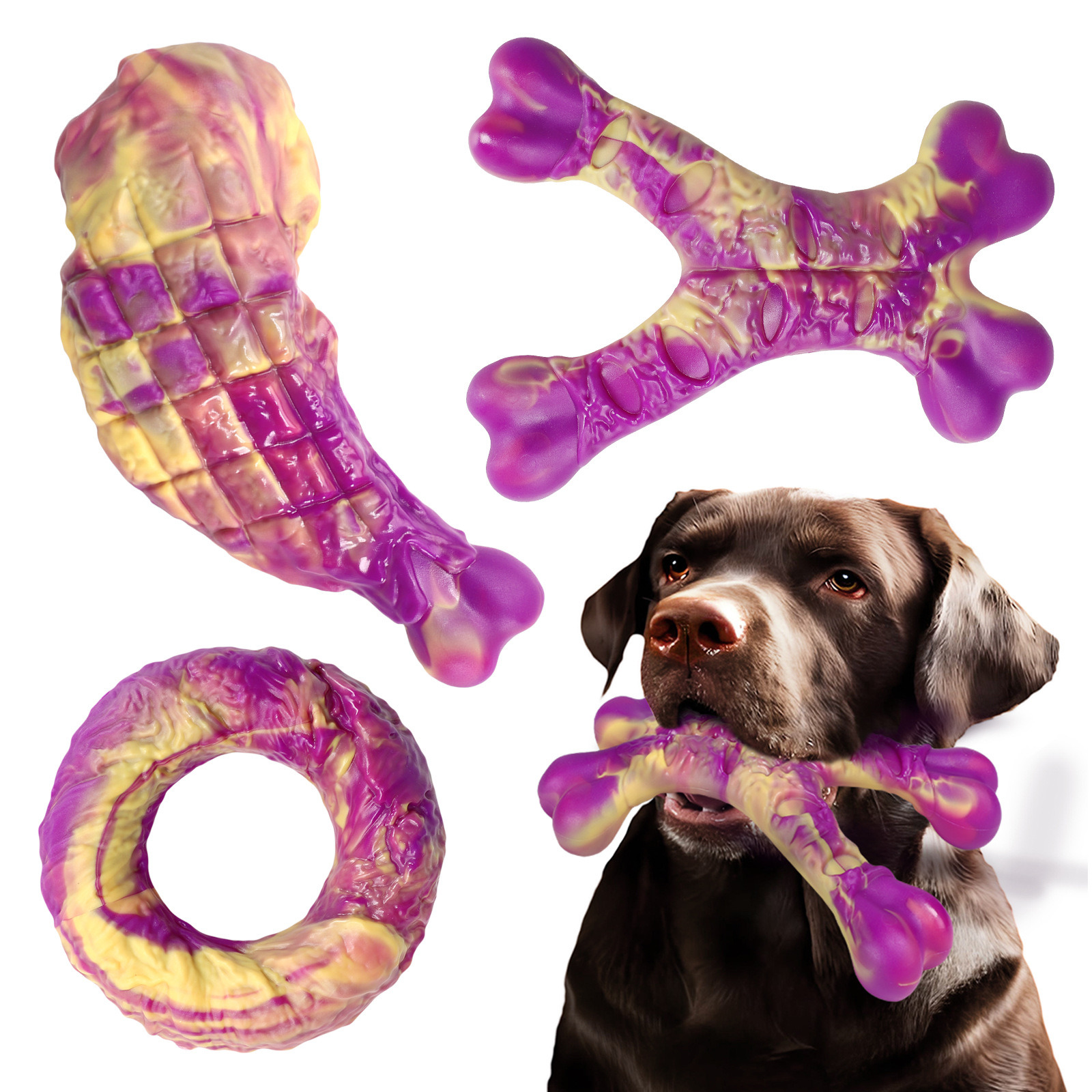 WinTour Dog Chew Toys Aggressive Chewers 3 Pack Durable Nylon Dog Toy Keep Them Busy Tough Extra Large Beef Flavor Purple