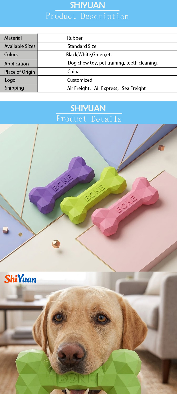 SHIYUAN Diamond Shape Dog Chew Toy, Rubber Treat Dispensing Bone Toy for Small Medium Large Dogs Dog Enrichment Chew Toy