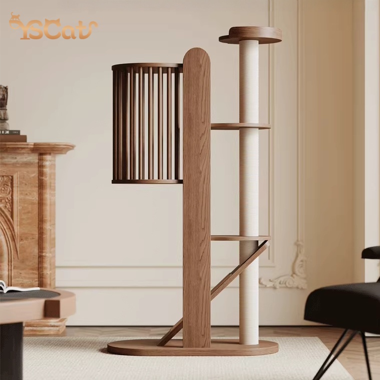Luxury Multilayer Wood Tower For Large Cats Black Big Cat Activity Climbing Trees House With Sisal Scratching Post