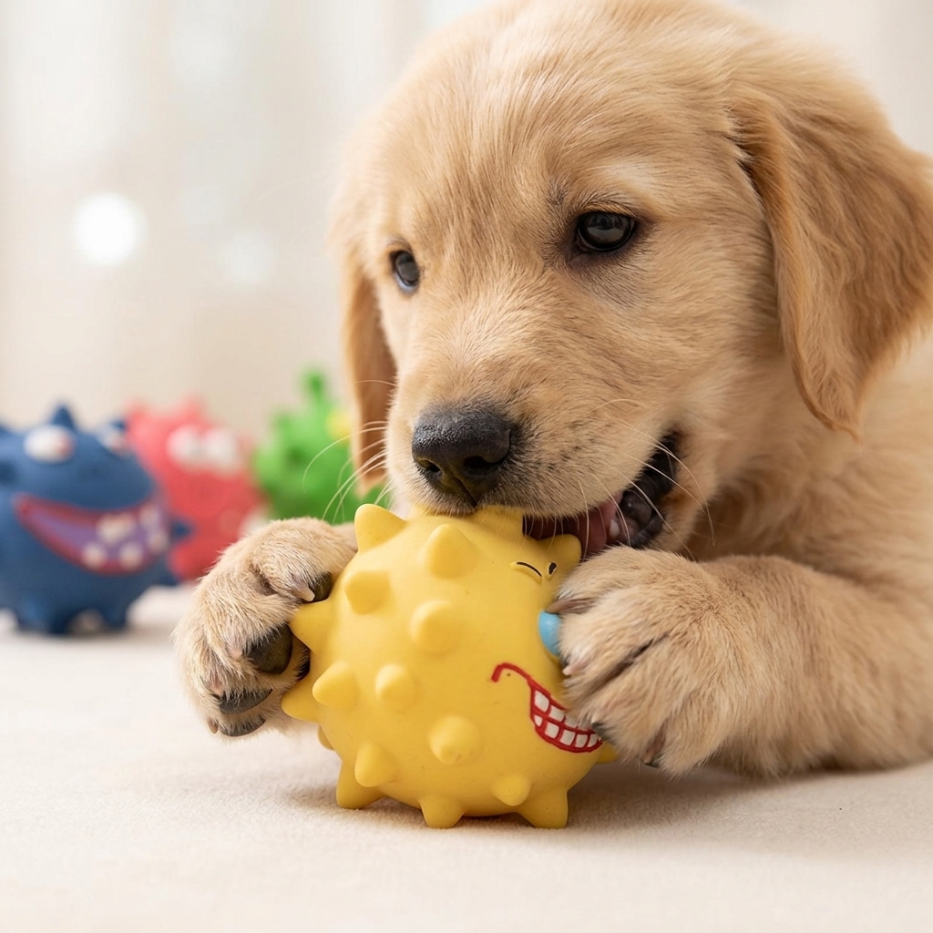 Squeaky Cute Tactile Sensory Dog Chew Toy Textured Latex Ball with Soft Bumps for Chewing