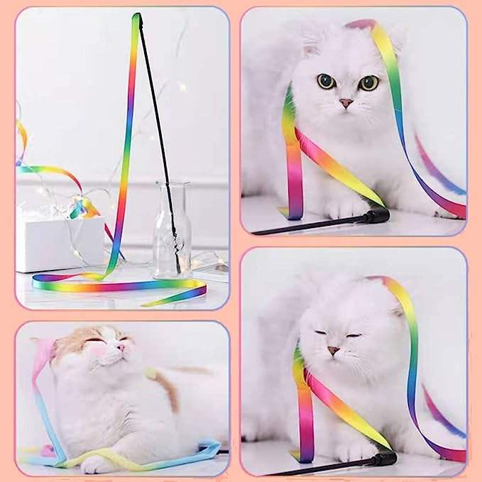 Cat Training Interactive Rainbow Wand Toys Pet Teaser Stick Cat Teaser Wand