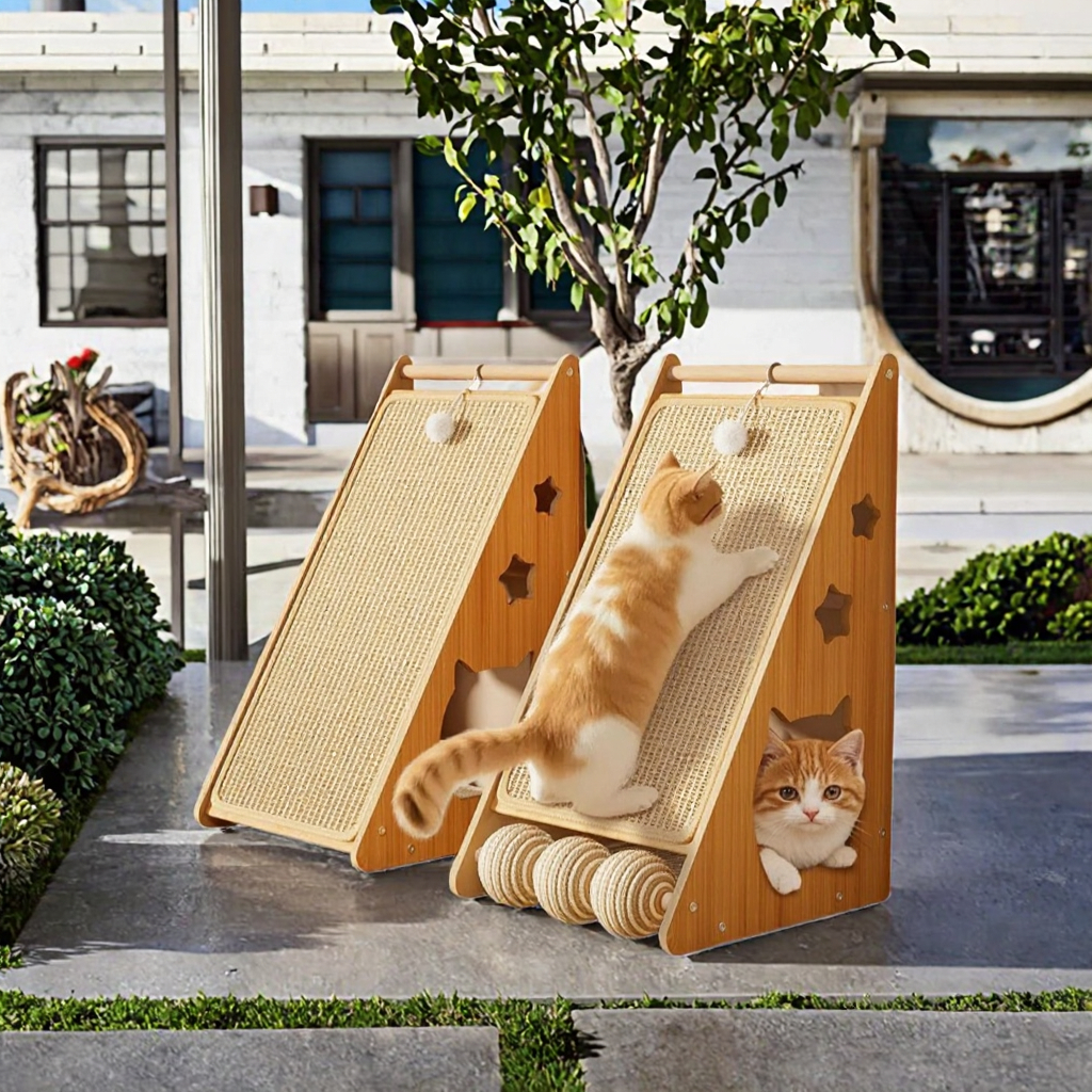 Newly Designed Modern Large Wood Cat Scratching Post Durable Interactive Toy for Cats Indoor Outdoor Use