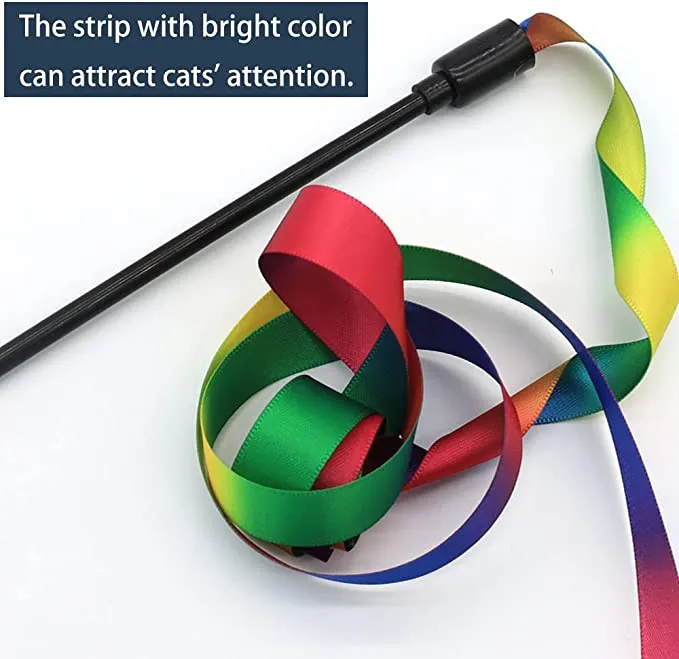Cat Training Interactive Rainbow Wand Toys Pet Teaser Stick Cat Teaser Wand