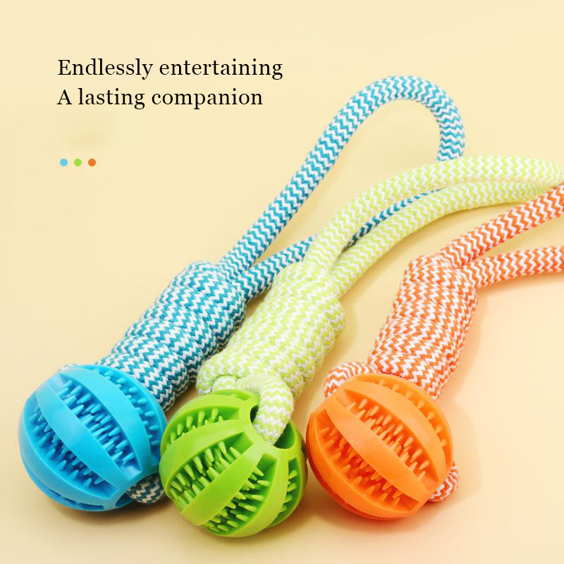 Durable Braided Rope And Rubber Ball Pet Chew Toys For Teething Puppies Plush Gift For Cats For Playing