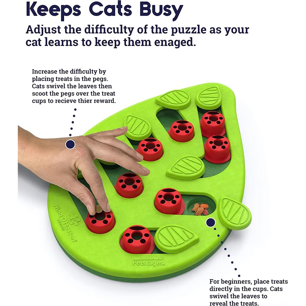 Pet Slow Feeder Green Leaf Shaped Cat Puzzle Toy Chew Toy Cat Food Puzzle Mentally Stimulating Toys Interactive Cat Slow Feeding