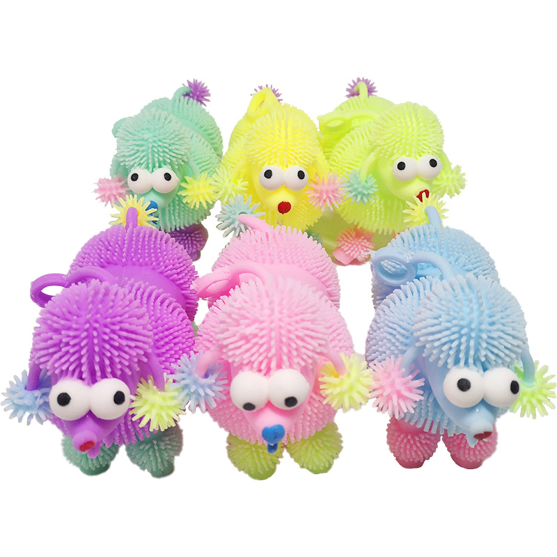 LED Flashing Flexible Hairy Sensory Sticky Toy Beejay Hot Selling Fashion Relax Colorful Rubber Bouncy Poodle Dog Puffer Toy