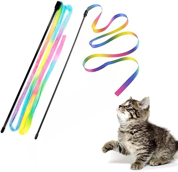 Cat Training Interactive Rainbow Wand Toys Pet Teaser Stick Cat Teaser Wand
