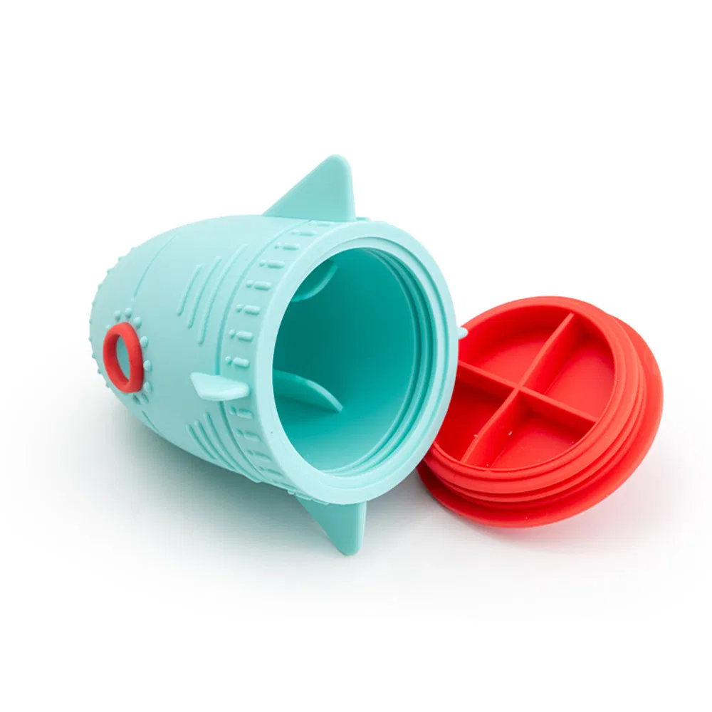 New Eco-Friendly Cartoon Style Rocket Shaped Chew Toy for Dogs Durable Silicone Interactive Food Hide Seek Puzzle Pet Toy