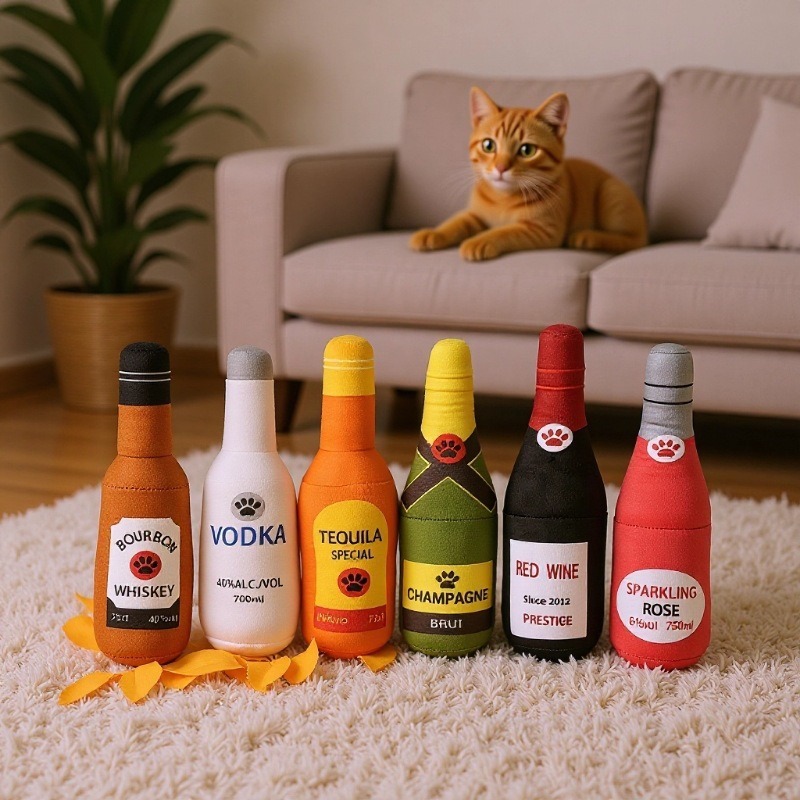 Hot Selling Green Beer Alcohol Bottle Squeaky Dog Toys Wholesale Plush Dog Toy Fashion Luxury Soft Plushdog Interactive Toys