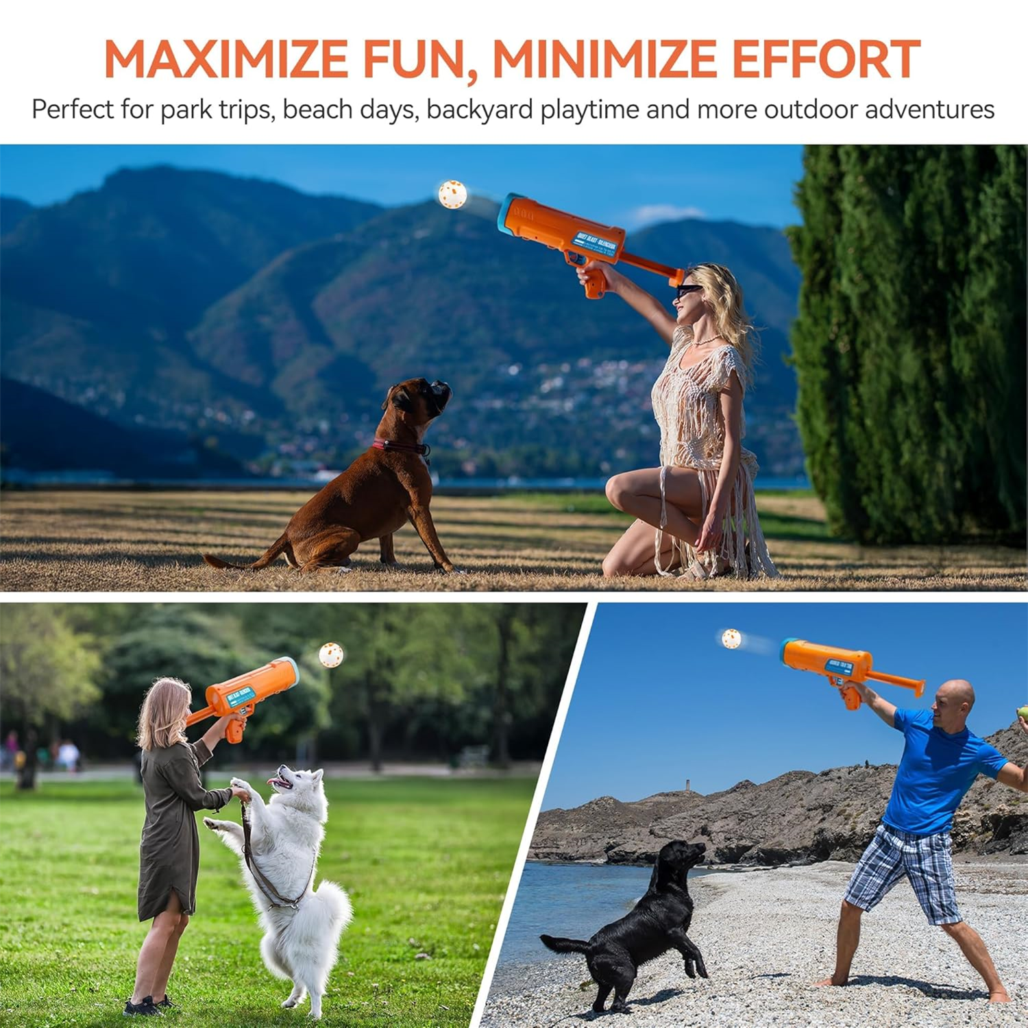 AFP Interactive Outdoor Fetch Training Toy Dog Ball Blaster With 3 ETPU Balls Handheld Dog Ball Thrower For Medium to Large Dogs
