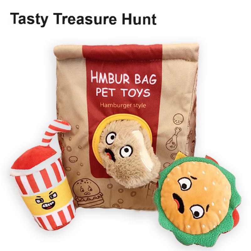 New Design Pet Squeaky Toys Gift Set Potato Chips Plush Dog Chew Toy Durable Hamburg Interactive Pet Plush Chew Toys
