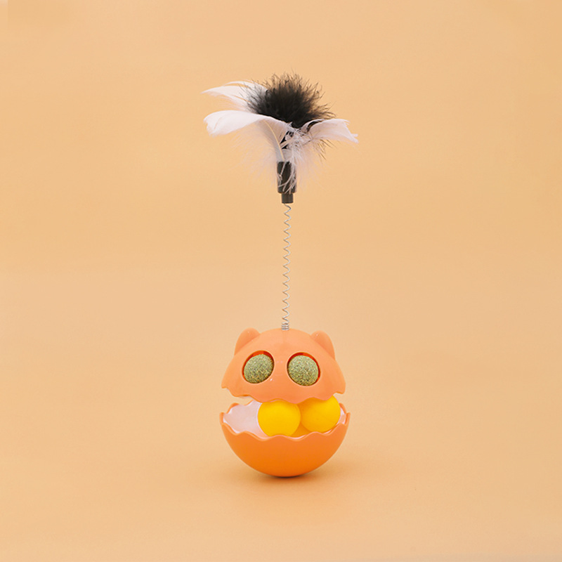 Self-Righting Catnip Cat Toy with Feather and Bell Teaser Wand for Kittens &amp; Cats