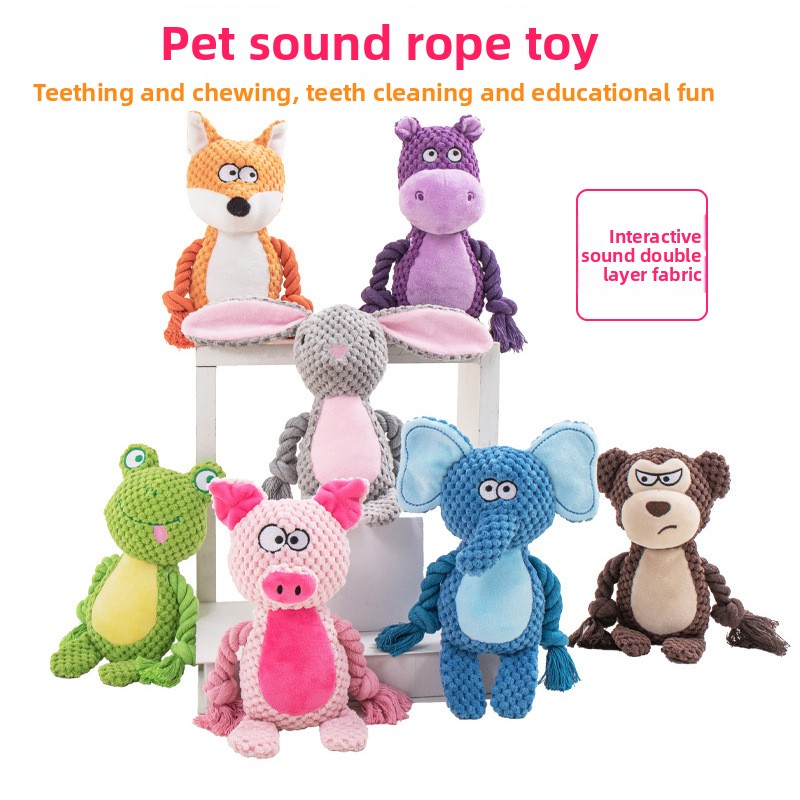 New Pet Plush Squeaky Cotton Rope Toys Fox Frog Pig Interactive Tug-of-War Training Gear For Dogs Model