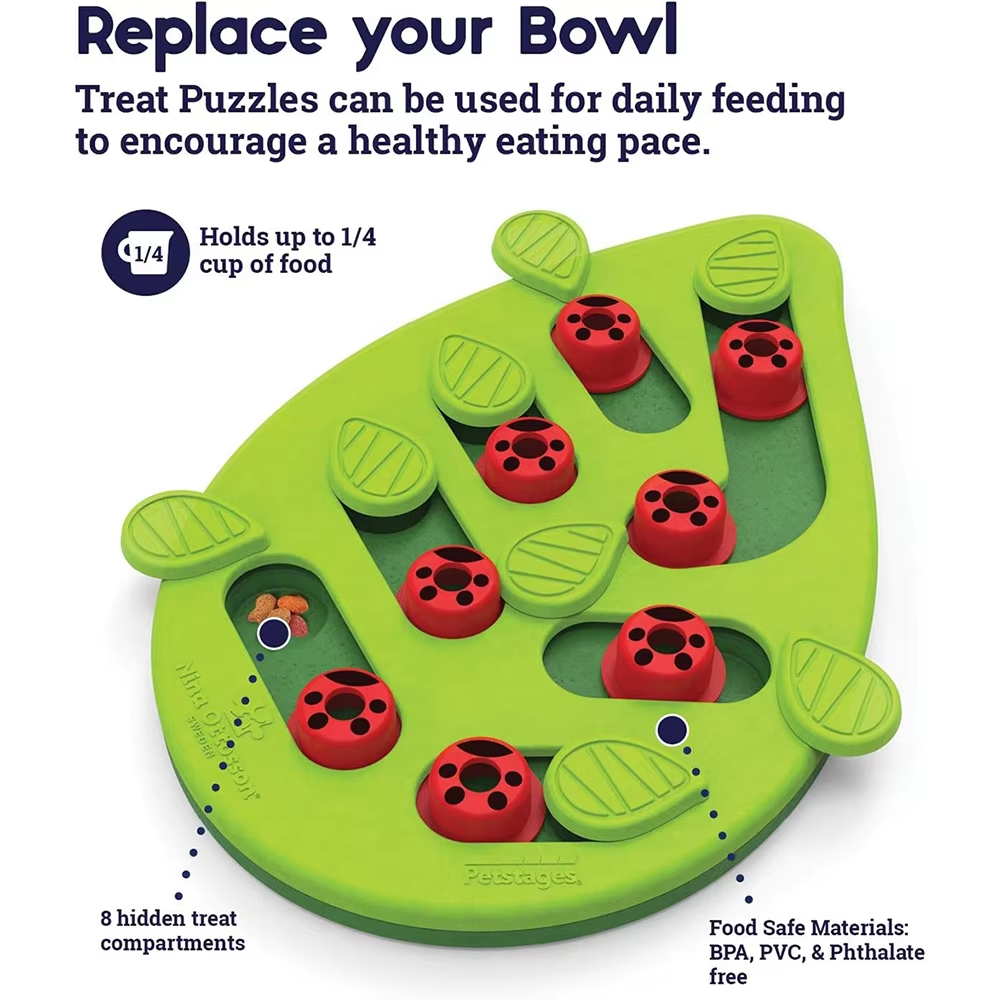 Pet Slow Feeder Green Leaf Shaped Cat Puzzle Toy Chew Toy Cat Food Puzzle Mentally Stimulating Toys Interactive Cat Slow Feeding