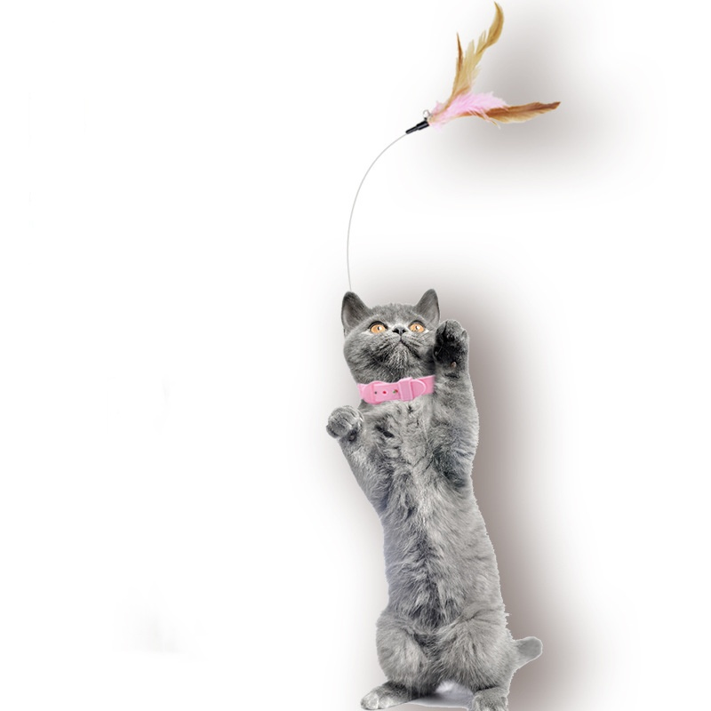 Hand Free Wire Teaser Wands Interactive Teaser Kitten Collar Cat Feather Toy