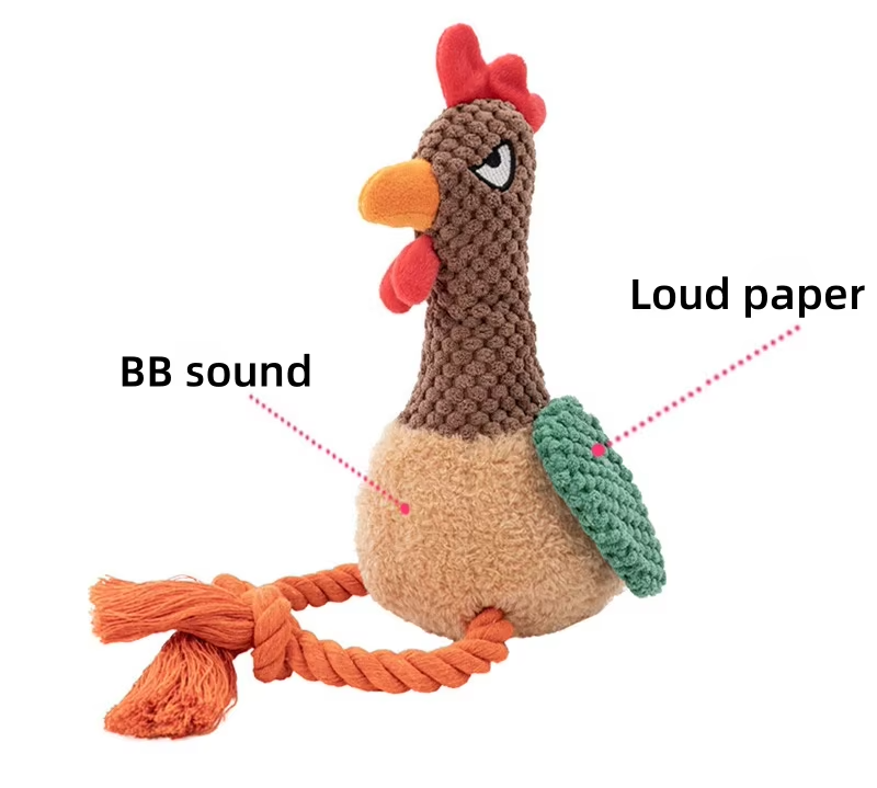 Chicken Tough Eco-Friendly Squeaky Plush Tug of War Dog Chew Toy with Pulling Cotton Rope for Indoor/Outdoor Use