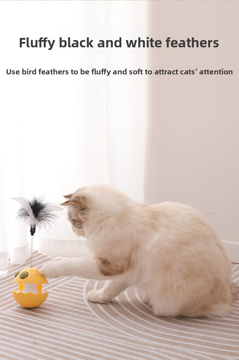 Self-Righting Catnip Cat Toy with Feather and Bell Teaser Wand for Kittens & Cats