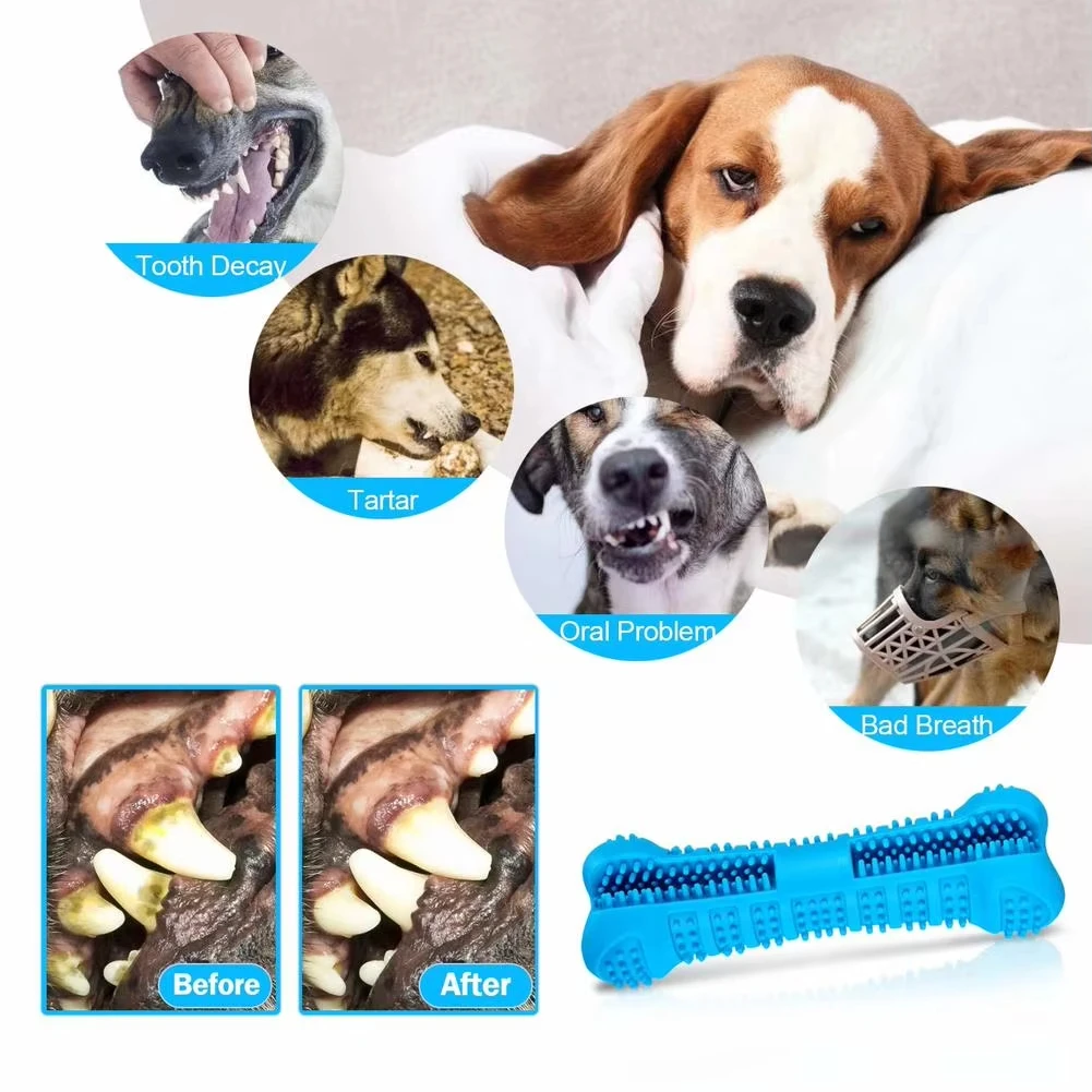 Dog Toothbrush Chew Stick Natural Rubber Interactive Dental Care Toy Bite Resistant Teeth Cleaning Bone Durable All Breeds
