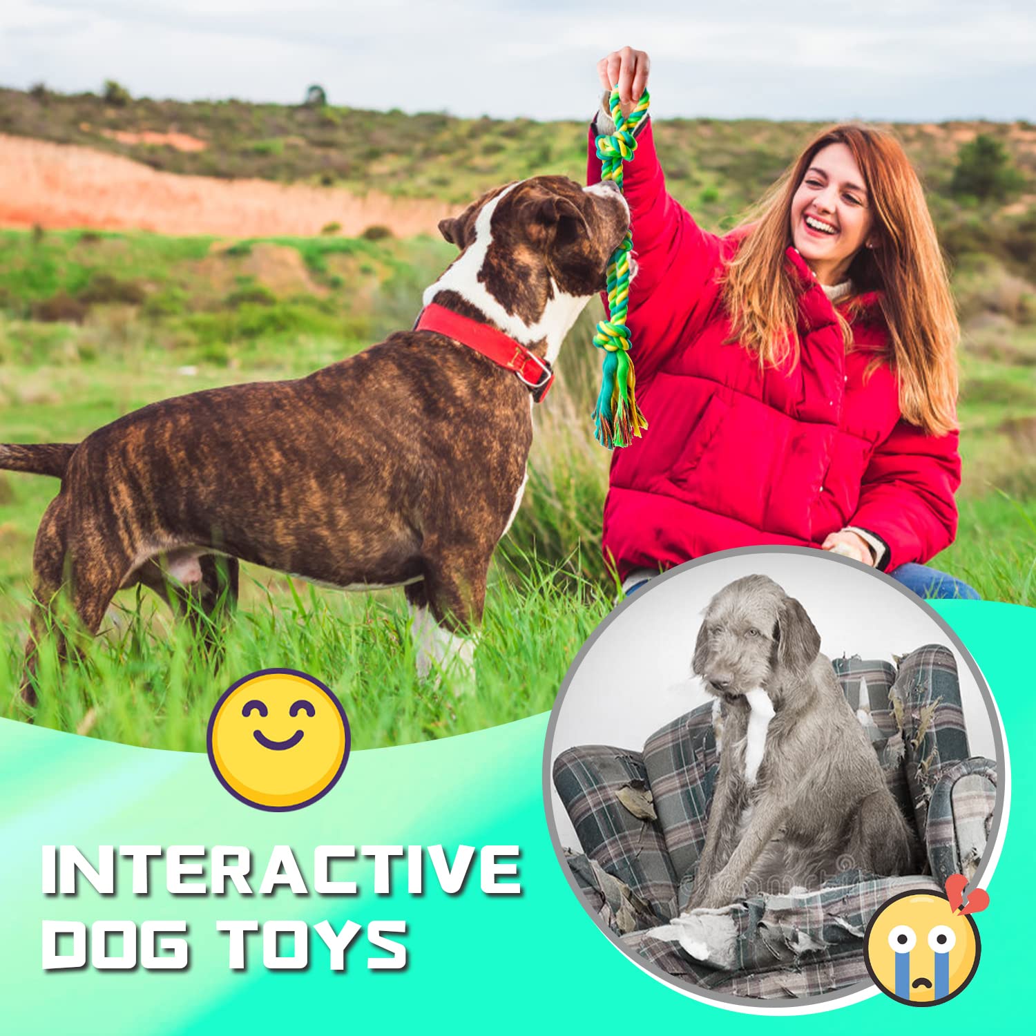 Cotton Rope Knot Ball Dog Toy Durable Interactive Tug Chew Toy Teeth Cleaning Pet Supplies for Puppy