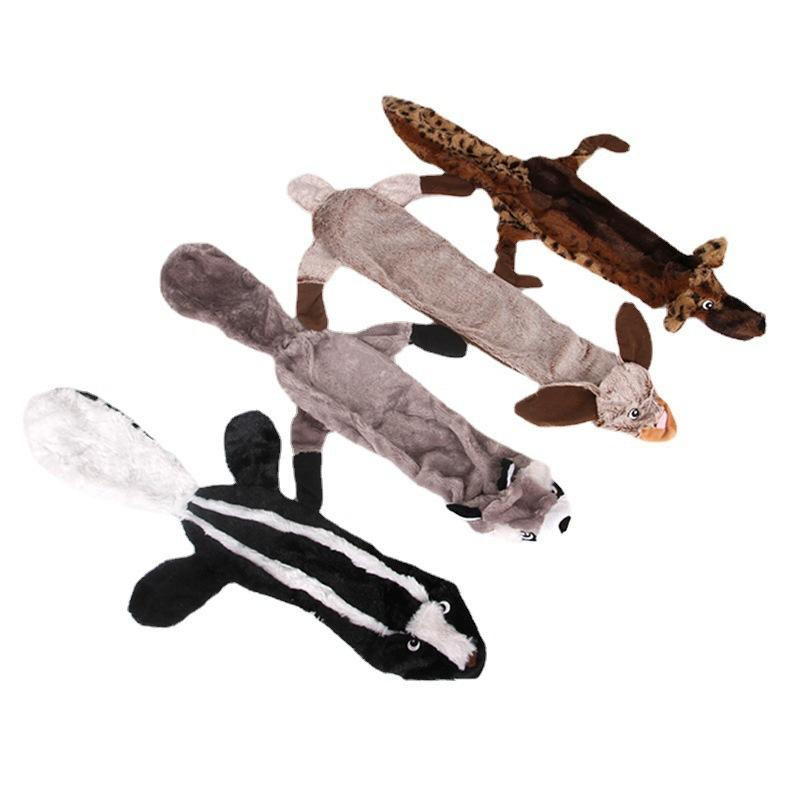 Unstuffed Plush Squeaky Dog Toy Set Dual Squeaker Woodland Animal Chew Toy for Indoor Outdoor Play