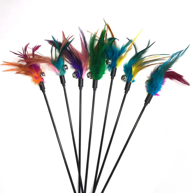 Interactive Cat Feather Wand Toy with Bell for Kitten Teaser Play