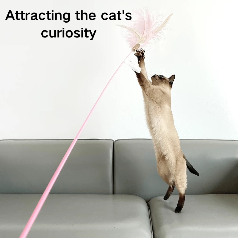 Factory Wholesale Extra Long Feather Cat Teaser Wand - Interactive White/Pink Feather Cat Toy for Kitten/Cat Play