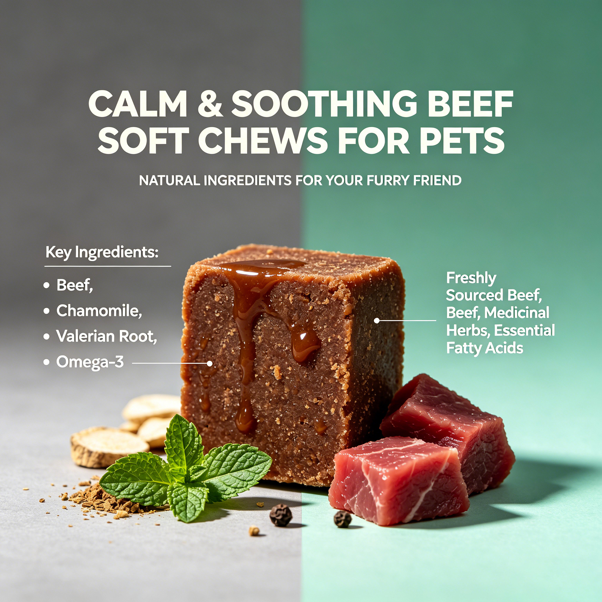 Mood Soothing Beef Soft Chew Stress Relief Anti-Anxiety Tablets For Cats &amp; Dogs All Ages