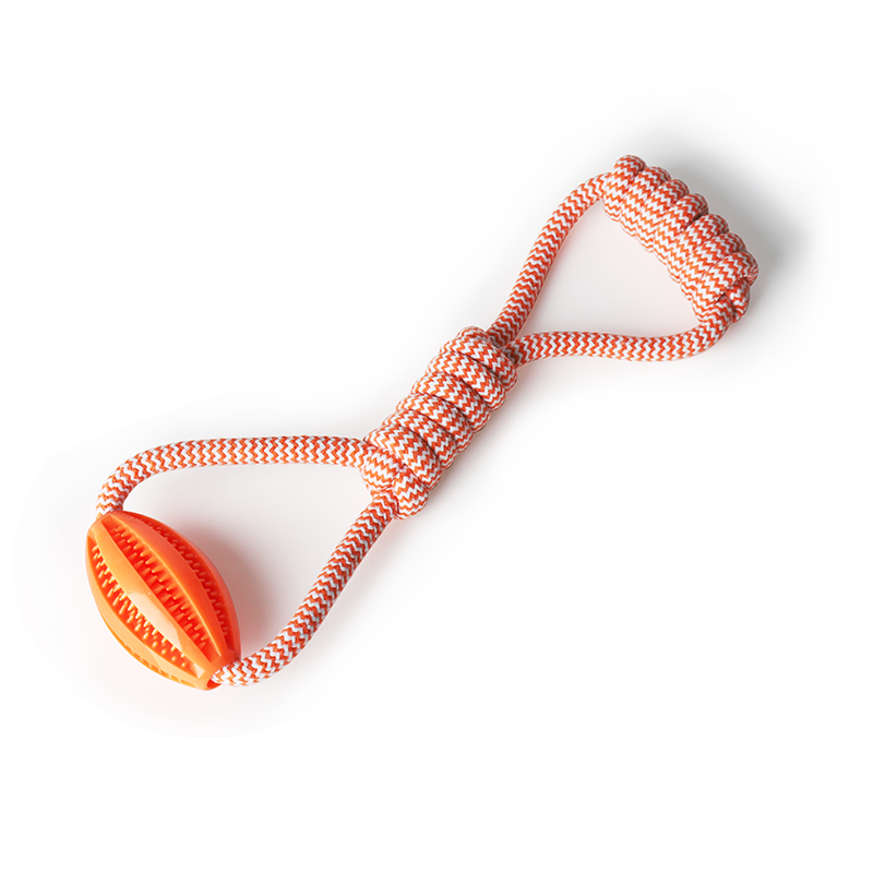 Outdoor Dog Fetch Ball Toys Durable Rugby Football Rope Rubber Treat Ball Interactive Dog Toy for Aggressive Chewers