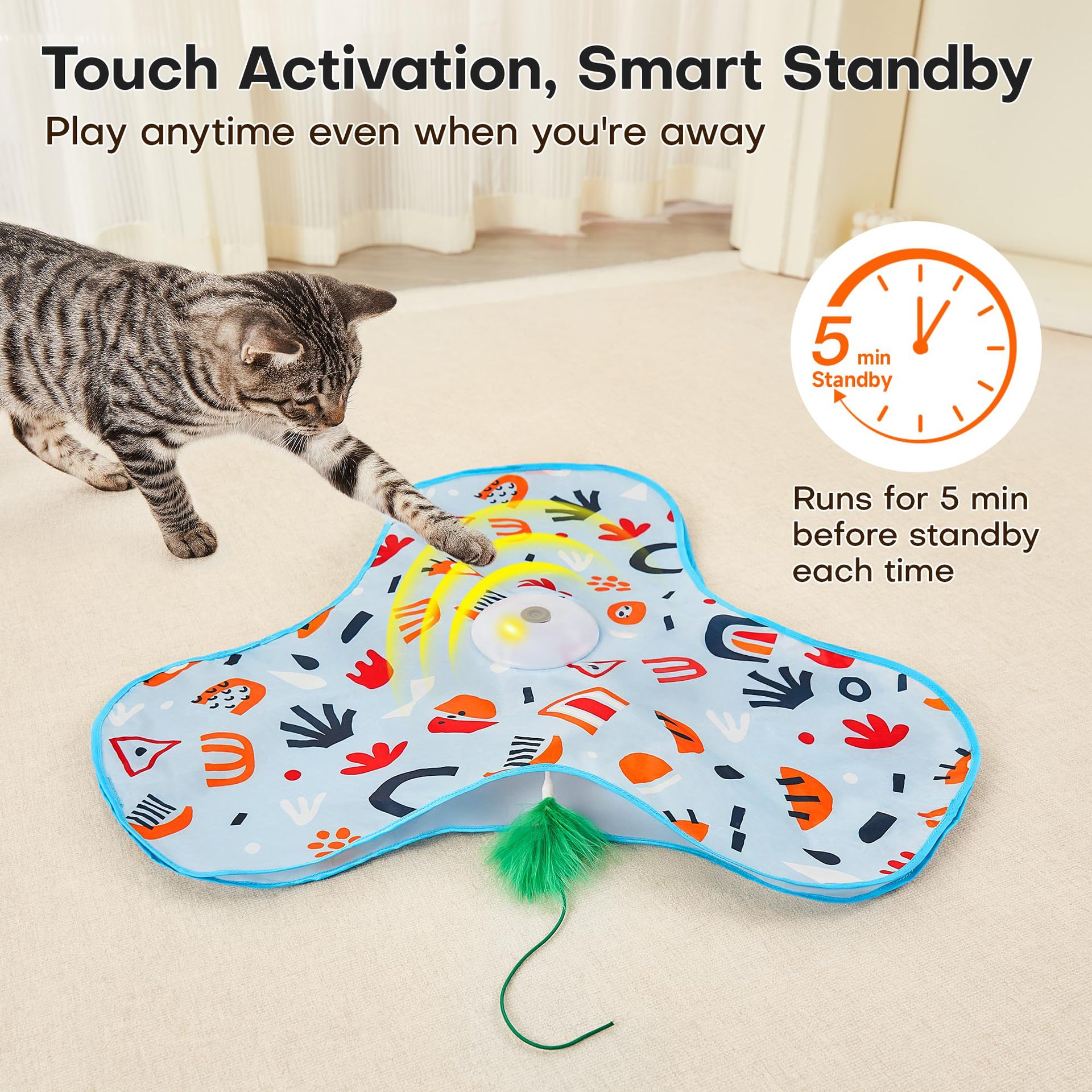Low MOQ Interactive Motion Activated Moving Feather Chirping Cat Toy Rechargeable Cat Exercise Toys for Indoor Bored Adult Cats