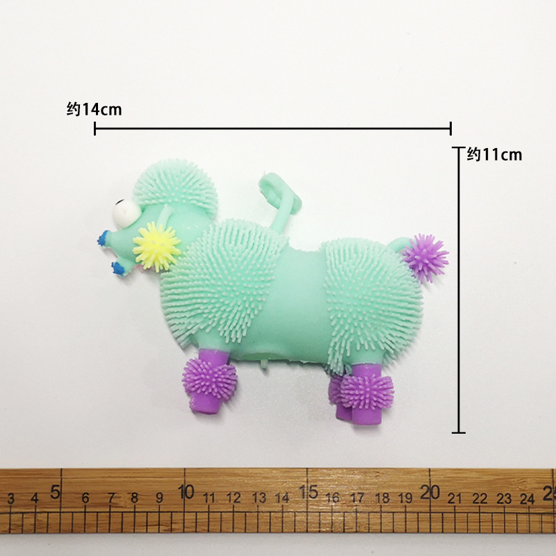 Hot Selling LED Flashing Flexible Hairy Poodle Dog Puffer Toy Colorful Relaxing Sensory Sticky Rubber Bouncy Squeeze Toy