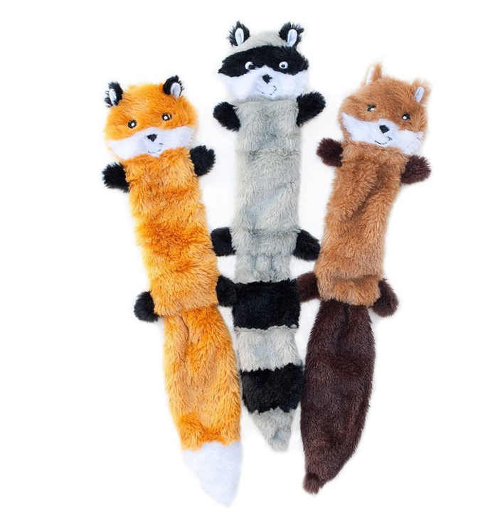 Unstuffed Plush Squeaky Dog Toy Set Dual Squeaker Woodland Animal Chew Toy for Indoor Outdoor Play