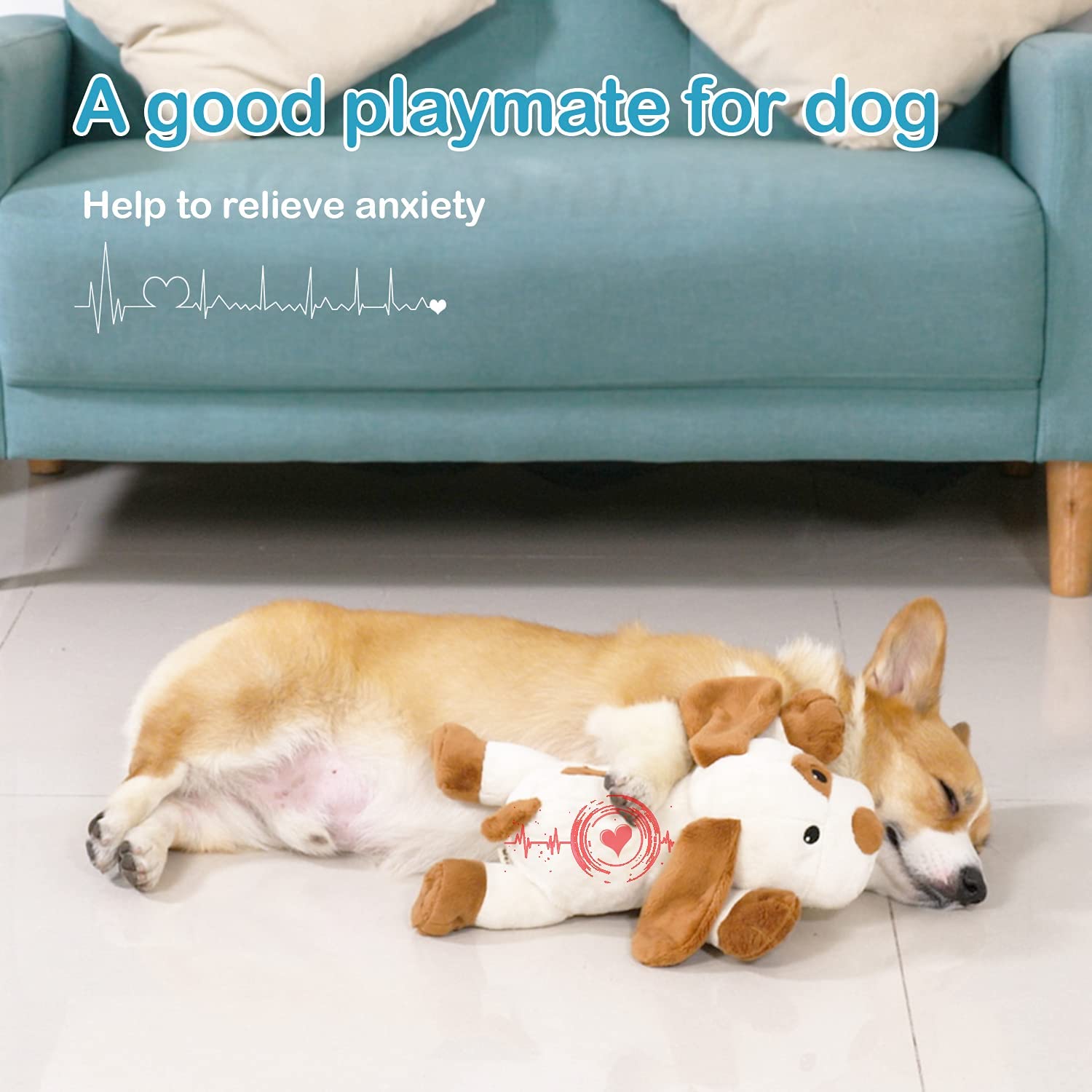 Cute Custom Pet Animal Anxiety Calming Behavioral Aid Plush Toy Puppy Dog Cat Heartbeat Toy