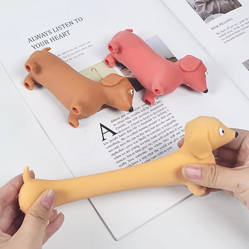 Cute Dachshund Stretchable Sand Filled Sensory Fidget Toy Novelty Pull-Extend Stress Relief Pet Anxiety Elastic Gift