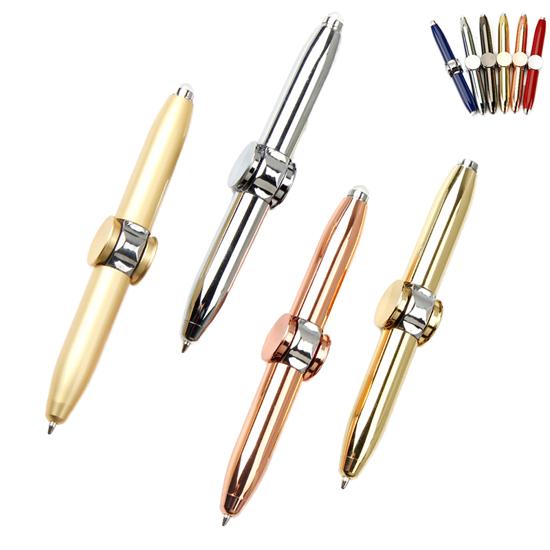 Novelty Anti-Stress LED Spinning Pen Stationery Metal Relief Ballpoint Rotating Gyro Fidget Spinner Pen For Stress Relief 0.7 Mm