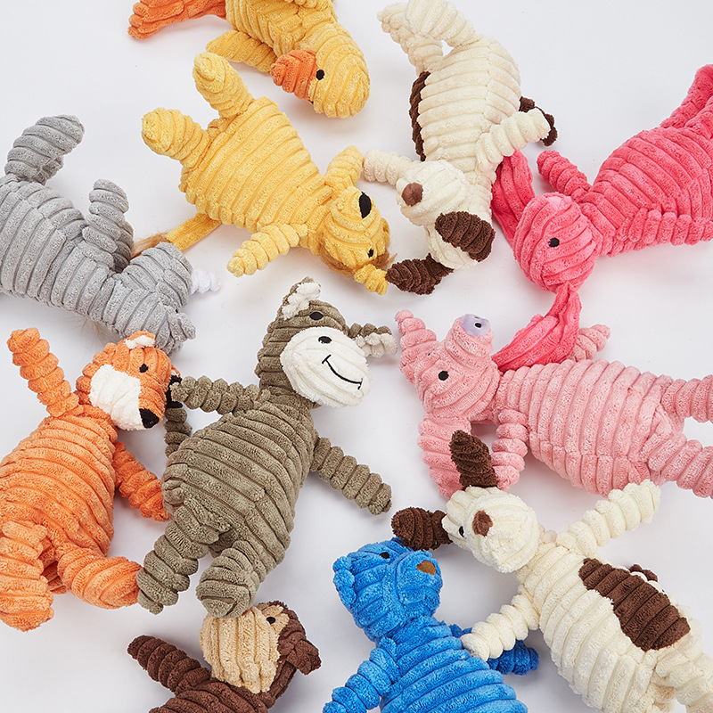 Wholesale Small MOQ Corduroy Pet Chew Toys Animal Shaped Dog Training Interactive Toys With Sound