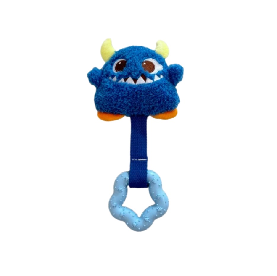Cute Monster Durable Plush Interactive Sound Squeaky Dog Toy with Pull Rope &amp; Chew Ring Bright Colors Gentle on Gums